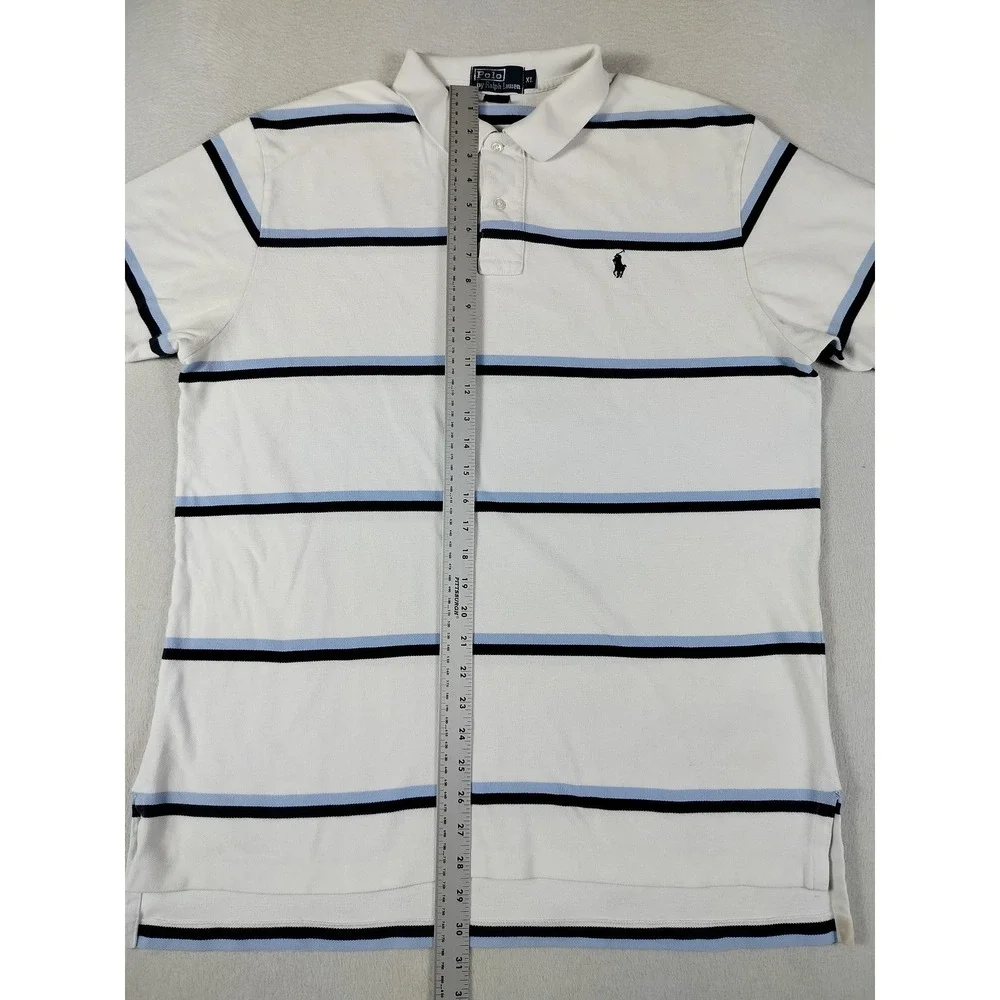 Vintage‎ Polo Ralph Lauren Shirt Mens XL White Blue Striped Pony Preppy Casual